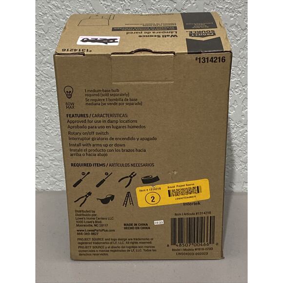 Project Source Wall Sconce Lamp Oil Rubbed Bronze Finish Frosted Glass Shade NEW - Picture 2 of 5